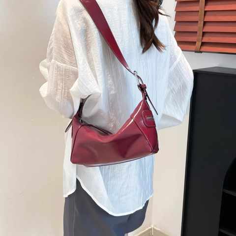 Borsa Sottobraccio in Pelle PU Lucida alla Moda per Donna Mezza Luna Hobo Tracolla Regolabile Minimalista Borsa a Mano Party Accessori Quotidiani