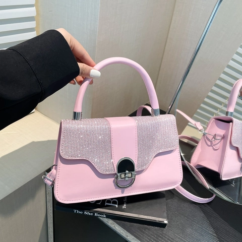 Elegant Women PU Leather Underarm Crossbody Bag Glitter Rhinestone Flip Handbag Small Square Shoulder Bag Party Purse