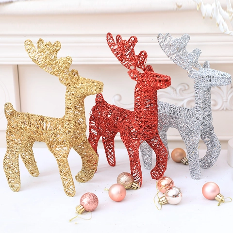 Christmas Reindeer Iron Art Glitter Desktop Ornament Standing Elk Holiday Home Decoration Shiny Metallic Finish