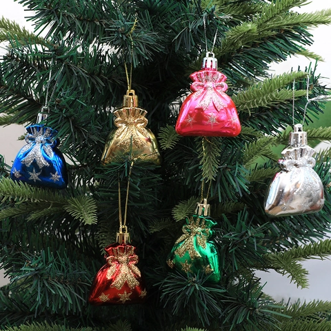 Christmas Tree Ornaments Gift Bag Shape Plastic Electroplated Glitter Snowflake Bow Decoration Lucky Bag Festive Hanging Pendant