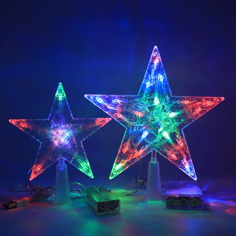 Weihnachtsbaumspitze Stern LED Bunt Licht USB Batterie Doppelt Betrieben Glänzend Kunststoff Stern Für Festliche Feiertagsdekoration