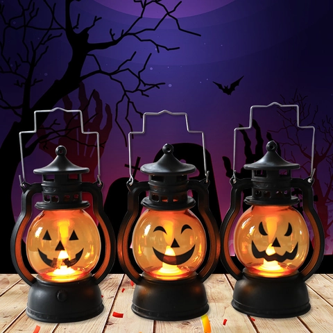 Halloween Pumpkin LED Lantern Retro Portable Jack-O-Lantern Decorative Night Light For Holiday Party Garden Indoor Outdoor Home Decor