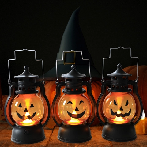 Halloween Pumpkin LED Lantern Retro Portable Jack-O-Lantern Decorative Night Light For Holiday Party Garden Indoor Outdoor Home Decor