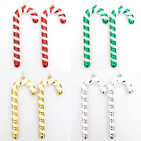 Large Christmas Candy Cane Hanging Ornaments Glitter Spiral Striped Plastic Xmas Tree Decoration For Holiday Party Home Decor
