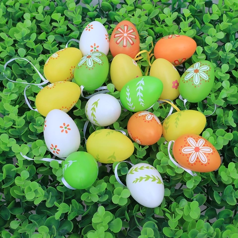 Resin Easter Eggs Hanging Ornaments With Floral Pattern Colorful Ribbons For Festival Holiday Spring Party Home Decoration