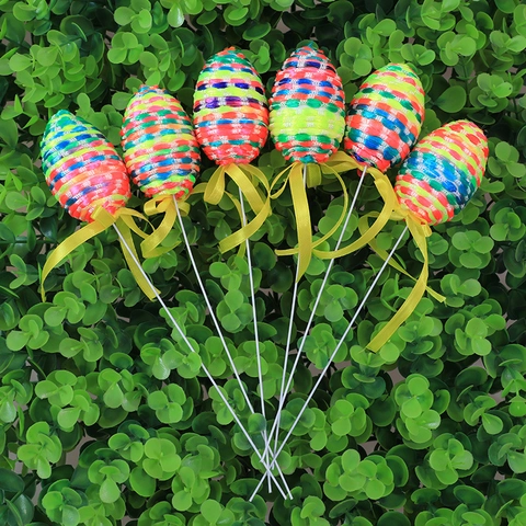 Woven Nylon Rope Easter Eggs Decoration Picks Foam Colorful Egg Floral Arrangement Ornament For Thanksgiving Home Decor