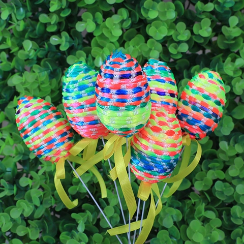 Woven Nylon Rope Easter Eggs Decoration Picks Foam Colorful Egg Floral Arrangement Ornament For Thanksgiving Home Decor