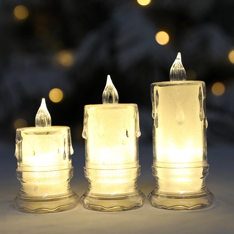 Led Electronic Candle Light With Starry Glitter Flameless Dripping Wax Simulation Flame Battery Operated Christmas Wedding Party Decor Lamp