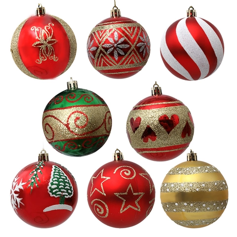 Palle Di Natale Plastica Dipinte Ornamenti Glitterati Motivi Fiocco Di Neve Stella Decorazioni Appese Albero Festa Decorazione Casa