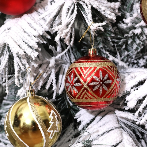 Palle Di Natale Plastica Dipinte Ornamenti Glitterati Motivi Fiocco Di Neve Stella Decorazioni Appese Albero Festa Decorazione Casa