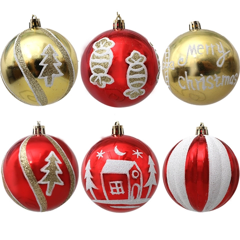Bolas de Navidad Pintadas Plástico Irrompible Rojo Oro Purpurina Colgante Para Árbol de Navidad Decoración Hogar Fiesta