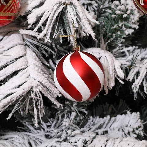 Bolas de Navidad Pintadas Plástico Irrompible Rojo Oro Purpurina Colgante Para Árbol de Navidad Decoración Hogar Fiesta