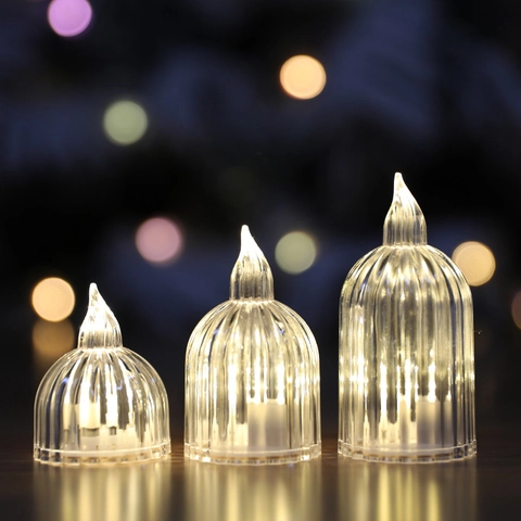 Acrylic Transparent LED Electronic Candle Light Stripe Birdcage Flame Shape Warm Light Wedding Birthday Decor
