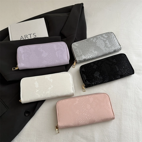 Women Fashion Snake Pattern Long Wallet PU Leather Clutch Bag With Metal Zipper Multi Layer Card Holder Phone Pouch For Daily