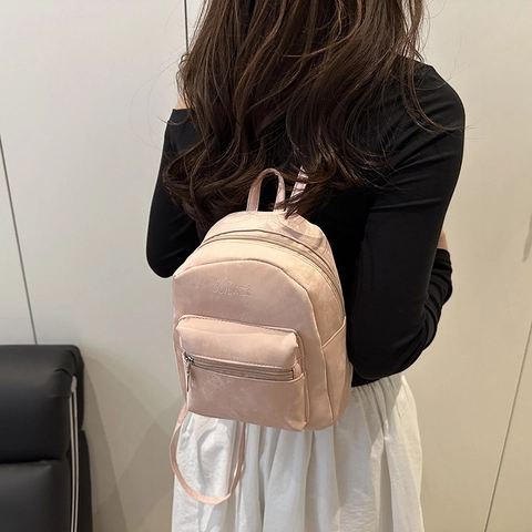 Women Fashion Mini PU Leather Backpack Small Crossbody Shoulder Bag For University Commuter With Plush Charm Solid Color