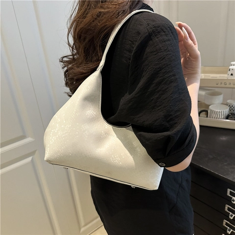Bolso de Hombro de Cuero PU para Mujer con Patrón de Serpiente Bolso de Axila Hobo en Relieve Color Sólido Minimalista Casual