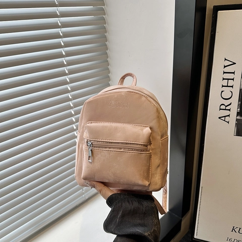 Women Mini Backpack PU Leather Simple Solid Color Commuter Travel Small Bag Fashion School Shoulder Handbag For Ladies Girls