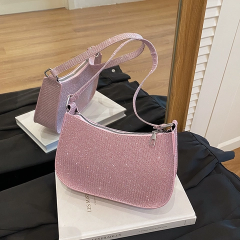 Dames Trendy PU Lederen Glitter Strass Hobo Tas Mode Onderarm Schoudertas Elegante Party Handtas Dagelijkse Casual Handtas