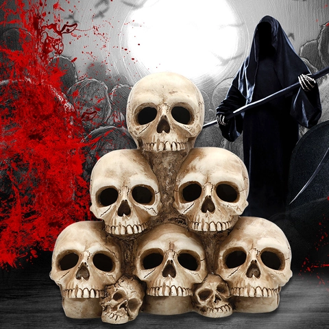 Gestapelte Skelett Schädel Dekoration Harz Led Leuchtend Halloween Geisterhaus Party Requisite Gotische Haus Verzierung