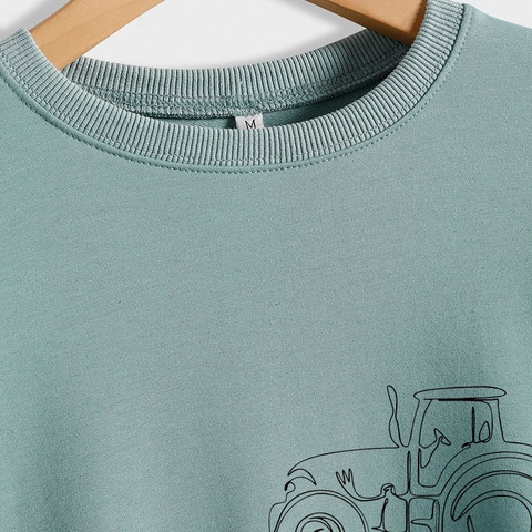 Sweat-shirt Femmes Manches Longues Col Rond Mélange Coton Tracteur Imprimé Thank A Farmer Décontracté Pull Haut