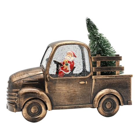 Vintage Weihnachten LKW Schneekugel Dekoration Mit Musik Und Licht Batterie USB Betrieben Weihnachtsmann Schneemann Deko