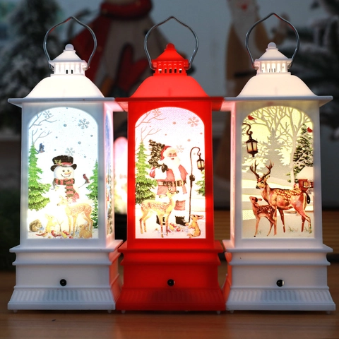 Christmas Music Wind Lantern LED Decorative Plastic Vintage Hanging Santa Snowman Reindeer Home Ornament Gift