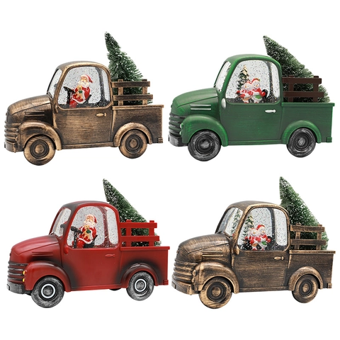 Vintage Weihnachten LKW Schneekugel Dekoration Mit Musik Und Licht Batterie USB Betrieben Weihnachtsmann Schneemann Deko