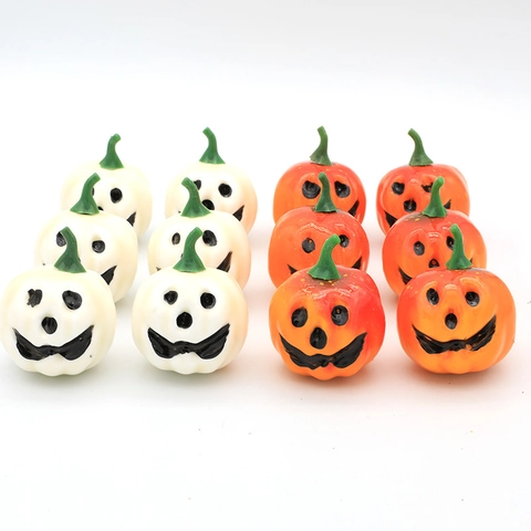 Halloween Mini Foam Pumpkin Table Decor Smiling Jack-O-Lantern Face Orange White Autumn Harvest Party Desktop Ornament