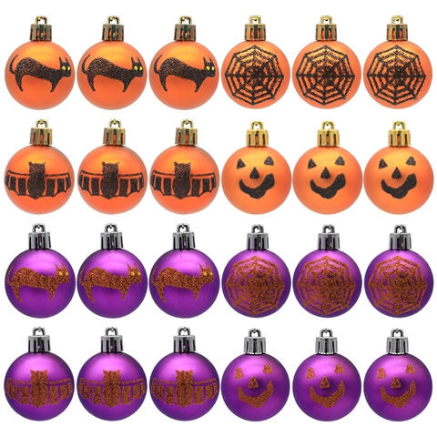 Halloween Painted Decorative Balls Matte Plastic Baubles With Pumpkin Bat Spider Web Patterns Festive Party Hanging Ornaments