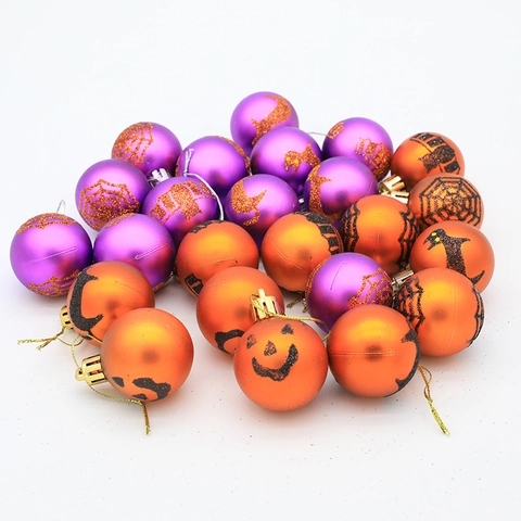 Halloween Painted Decorative Balls Matte Plastic Baubles With Pumpkin Bat Spider Web Patterns Festive Party Hanging Ornaments