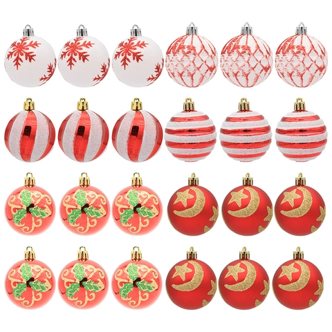 Palle di Natale in Plastica Dipinte con Brillantini Stelle Luna Motivi Foglia Decorazioni Appese per Albero di Natale