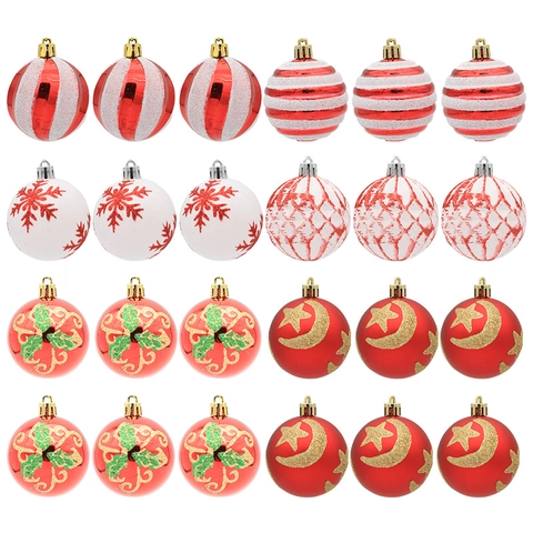 Palle di Natale in Plastica Dipinte con Brillantini Stelle Luna Motivi Foglia Decorazioni Appese per Albero di Natale
