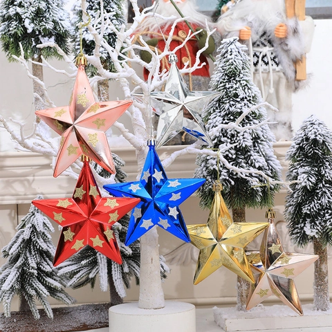 Galvanisierte Kunststoff Glitzer Pentagramm Weihnachtsbaumspitze Stern Dekoration Feiertagsfeier Haus Fünfzackiger Stern