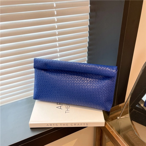 Bolso de Mano Sobre de Cuero Sintético Tejido para Mujer Gran Capacidad Elegante Color Sólido Bolso de Noche para Boda