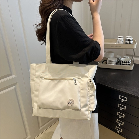 Bolso de Mano Minimalista de Nylon de Gran Capacidad para Mujer Color Sólido Bolso de Hombro Casual para Estudiantes