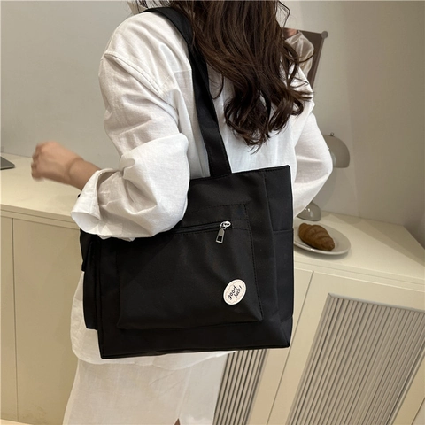 Women Large Capacity Nylon Tote Bag Summer Trendy Shoulder Crossbody Bag Casual Handbag With Front Zipper Pocket For Daily Use