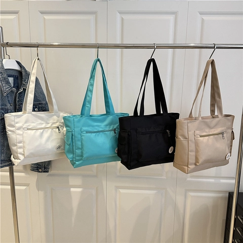 Women Large Capacity Nylon Tote Bag Summer Trendy Shoulder Crossbody Bag Casual Handbag With Front Zipper Pocket For Daily Use