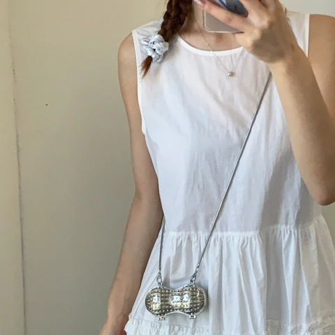 Kreative Handtasche in Erdnussform für Damen Luxus Strass Abendtasche Elegante Gold Silber Metallkette Lippenstift Tasche