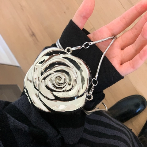 Luxus Acryl Rose Blume Abendtasche Spiegelglanz Legierung Kette Clutch Für Damen Hochzeit Bankett Party Umhängetasche
