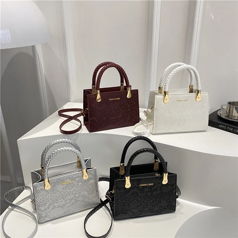Borsa Donna Piccola Quadrata con Motivo a Serpente in Pelle PU Borsa a Spalla Tracolla con Manico Intrecciato Elegante Casual