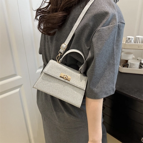 Sac Bandoulière Femme Paillettes Cuir PU Sac À Main Élégant Sac À Épaule De Fête Avec Serrure Métallique Poignée Nouveauté
