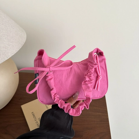 Ruched Strap Hobo Bag Nylon Half Moon Underarm Shoulder Purse Lightweight Casual Fashion Women Versatile Solid Color