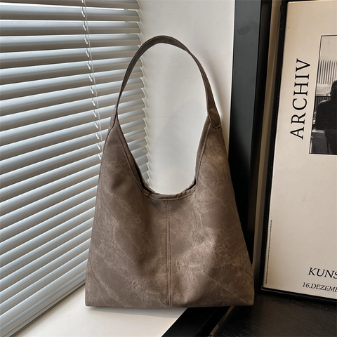 Bolso Tote de Cuero PU de Gran Capacidad para Mujer Vintage Frosted Hobo Bolso de Hombro Minimalista Color Sólido Casual