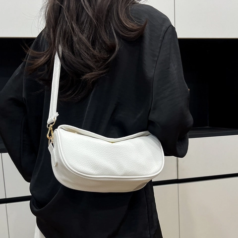 Borsa Tracolla Donna Pelle PU Motivo Litchi Mezzaluna Hobo Borsa Spalla Tracolla Regolabile Retro Stile Casual Versatile
