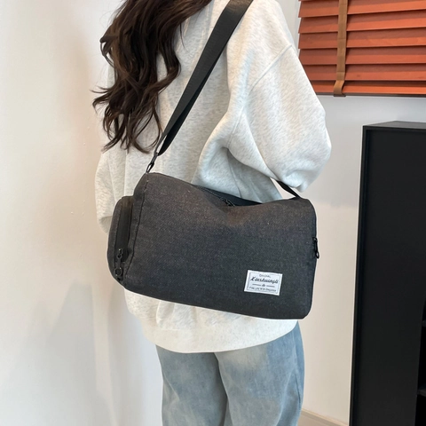 Japanese Style Canvas Crossbody Bag Women Simple Casual Cylinder Shape Shoulder Bag With Adjustable Strap For Daily Travel