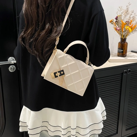 Borsa A Tracolla Trapuntata Per Donna Pelle PU Motivo A Rombi Borsa A Mano Con Decorazione Catena Di Metallo Elegante