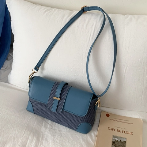 Borsa A Tracolla Da Donna Patchwork Intrecciato Pelle PU Borsa Da Ascella Borsa A Spalla Moda Coreana Patta Fibbia Metallo