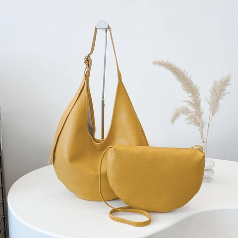 Sac Hobo pour Femmes en Cuir PU Motif Lychee Grande Capacité Sac à Épaule Bandoulière Sac Seau Minimaliste pour Trajet