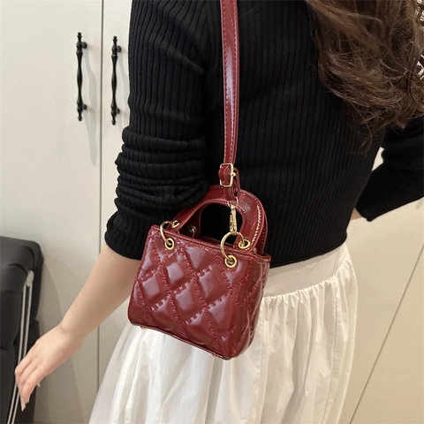 Mini Crossbody Handbag Quilted PU Leather Top Handle Small Elegant Fashion Chic Micro Purse For Women