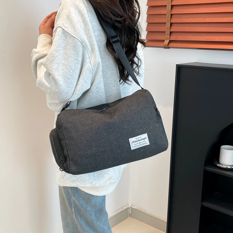 Canvas Crossbody Bag Cylinder Shape Large Capacity Adjustable Strap Versatile Minimalist Casual Travel Bag For Women